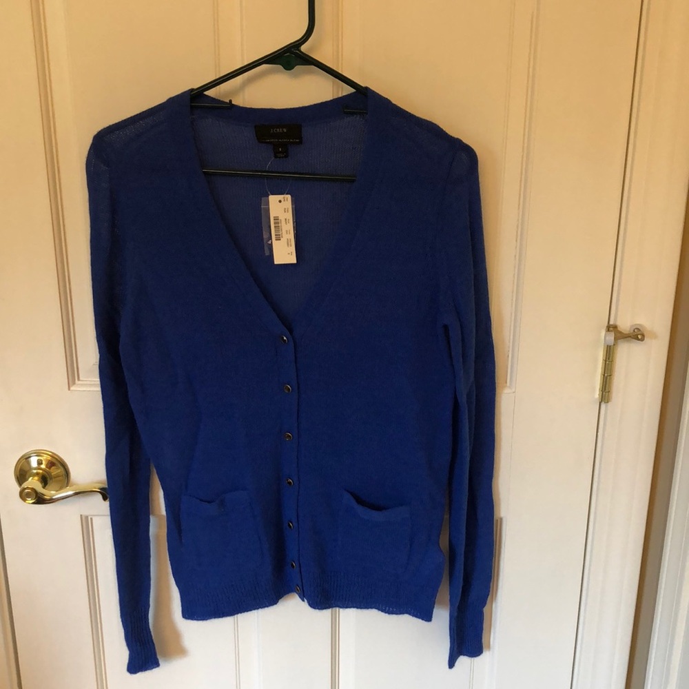 JCrew navy cardigan, Italian-spun alpaca blend, S.